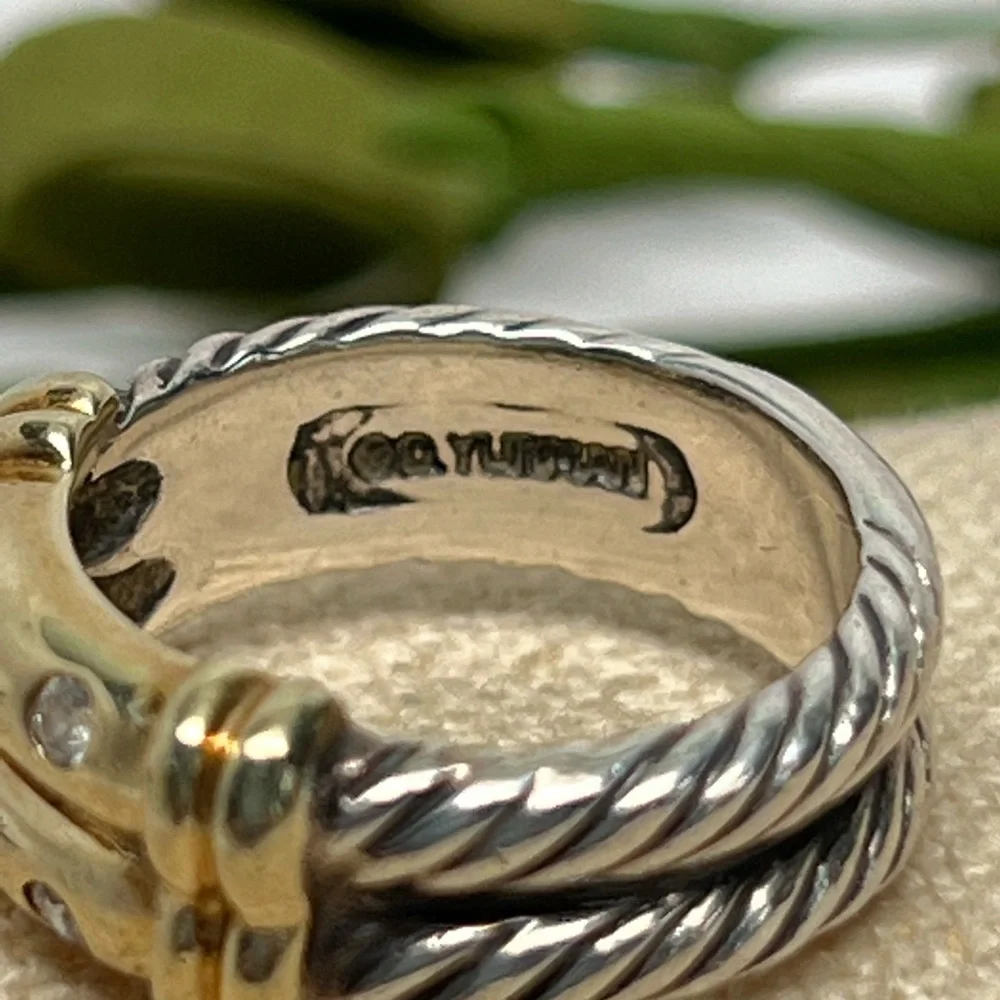 David Yurman Diamond Double Row Metro Cable Ring  .925/14K - Picture 7 of 11